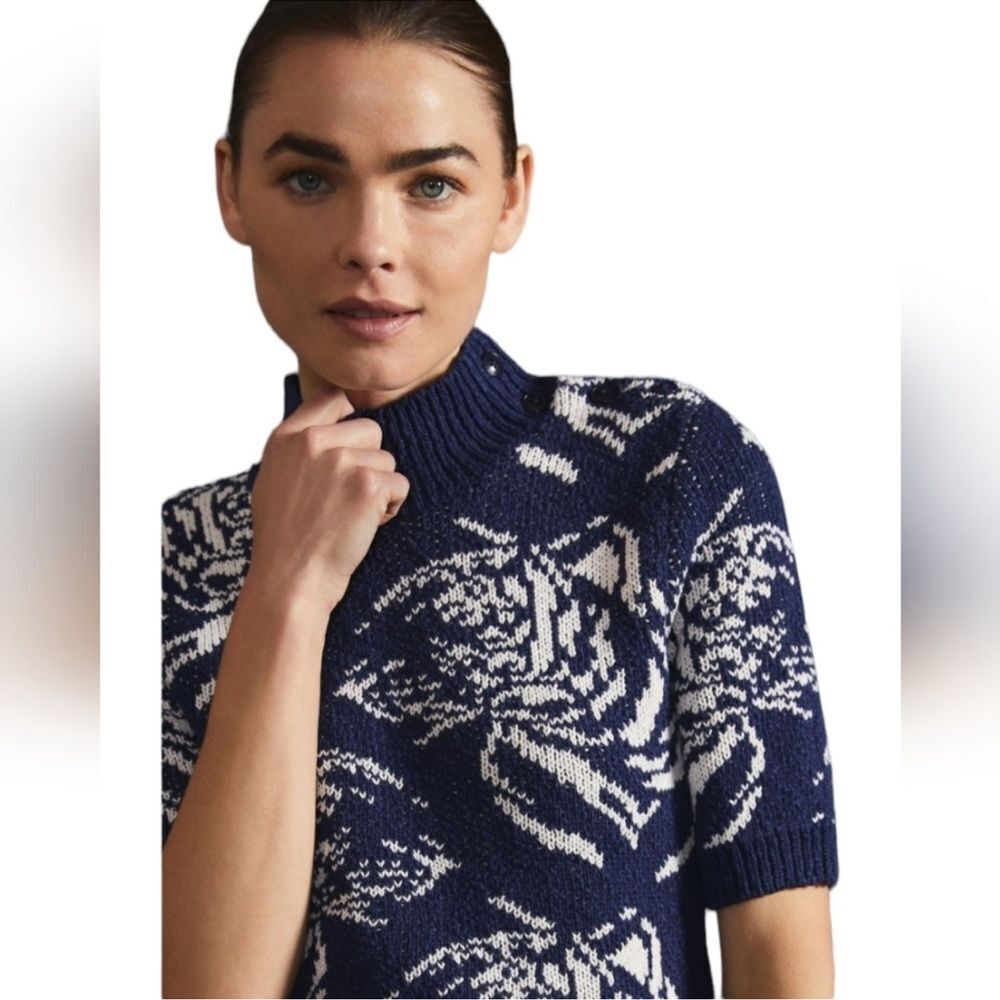 Anthropologie Maeve Dilvendra Navy Blue mock neck sweater Small NWOT